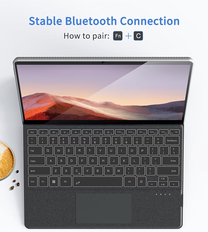 Surface Wireless Magnetic Keyboard Designed Surface Pro 11 2024, Pro 9 (2022) / Pro 8 (2021) / Pro X (2019) 13” with Backlight | Smart Touchpad | Bluetooth 5.0