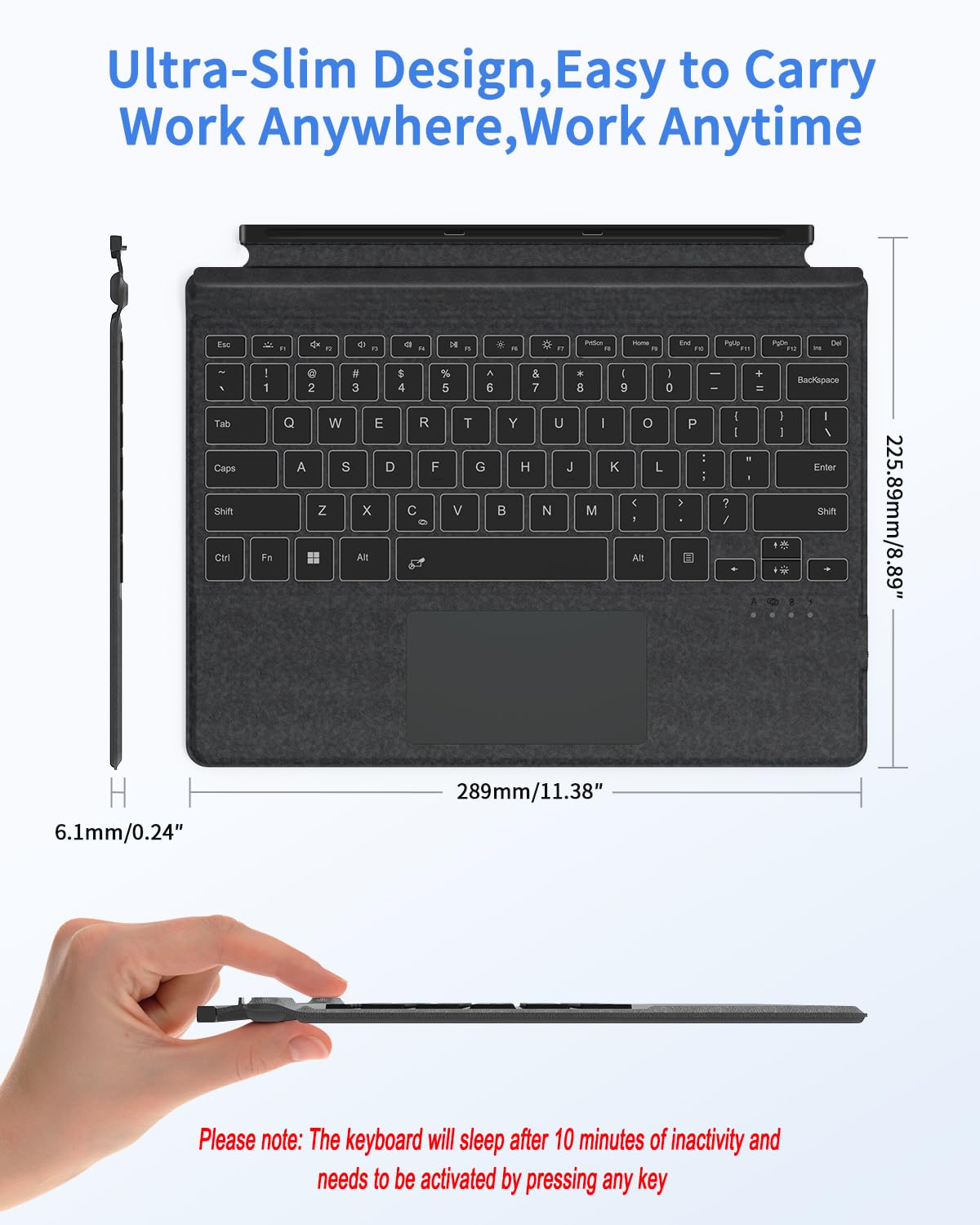Surface Wireless Magnetic Keyboard Designed Surface Pro 11 2024, Pro 9 (2022) / Pro 8 (2021) / Pro X (2019) 13” with Backlight | Smart Touchpad | Bluetooth 5.0