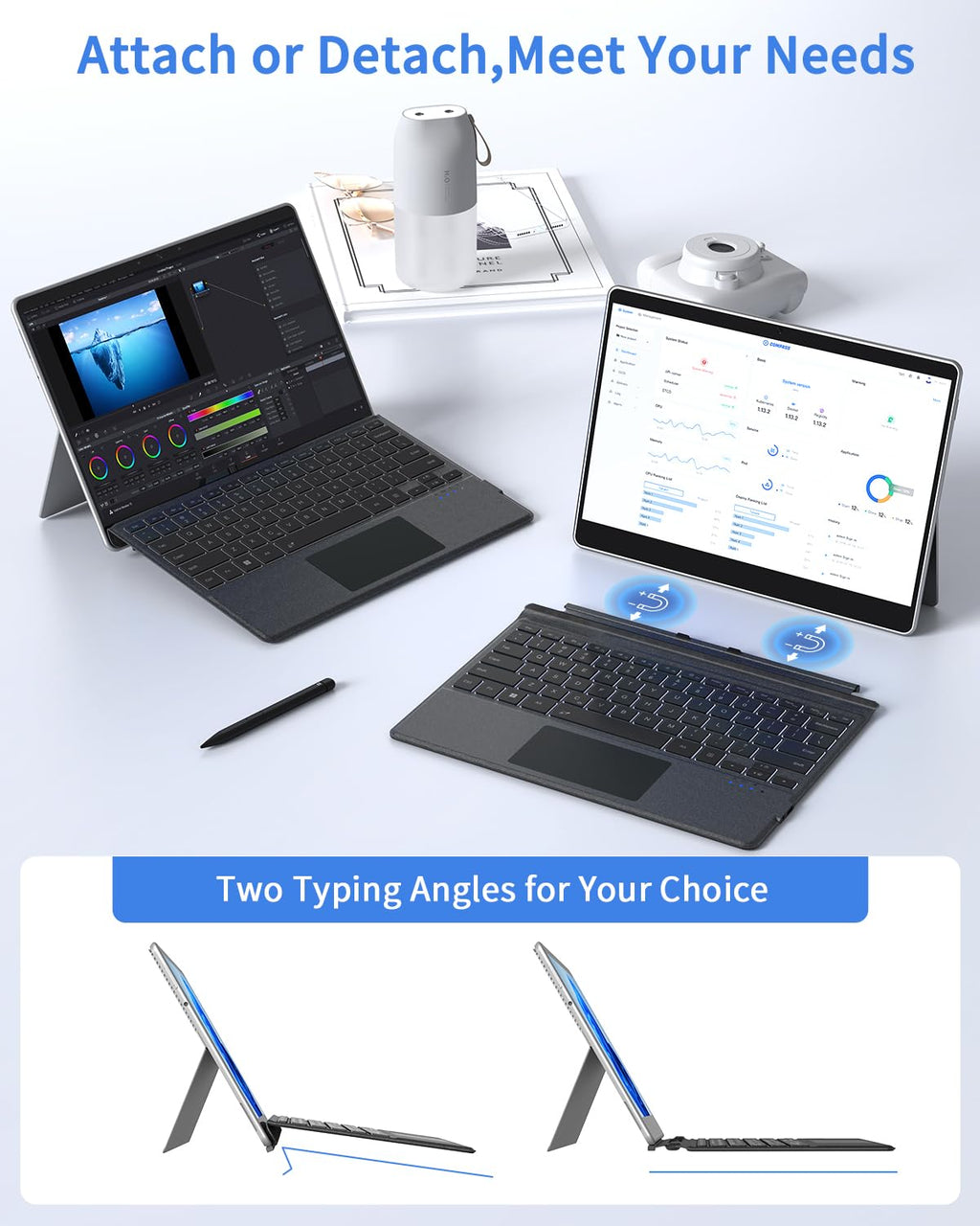 Surface Wireless Magnetic Keyboard Designed Surface Pro 11 2024, Pro 9 (2022) / Pro 8 (2021) / Pro X (2019) 13” with Backlight | Smart Touchpad | Bluetooth 5.0