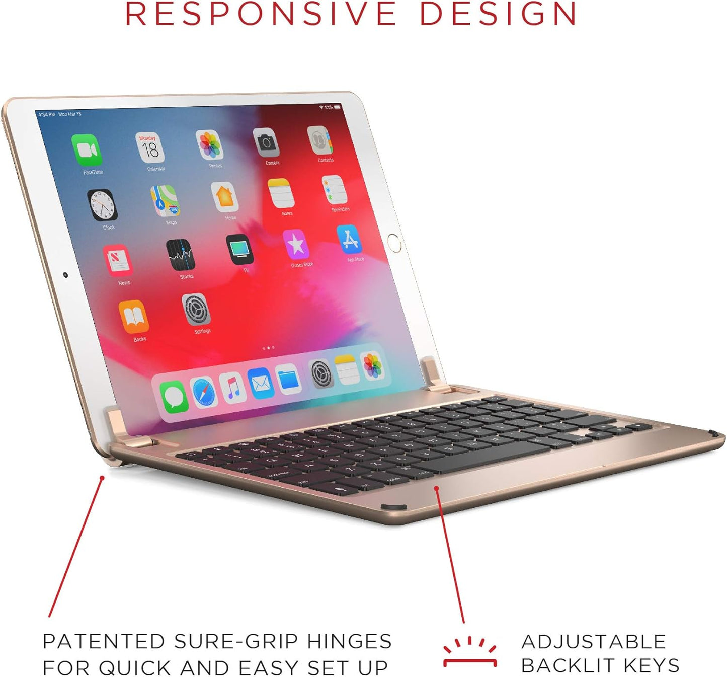 Brydge 10.5 Keyboard for iPad Pro 10.5-inch | Aluminum Bluetooth 4.2 Keyboard with Backlit Keys (Gold) Series II