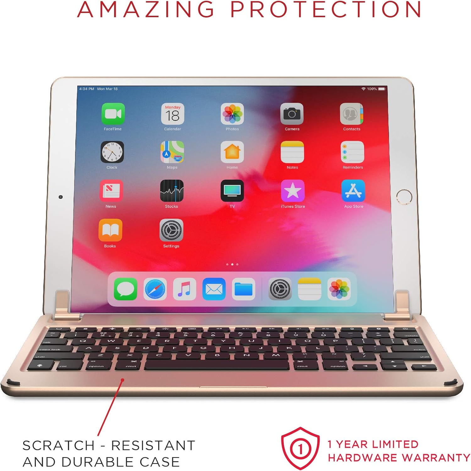 Brydge 10.5 Keyboard for iPad Pro 10.5-inch | Aluminum Bluetooth 4.2 Keyboard with Backlit Keys (Gold) Series II