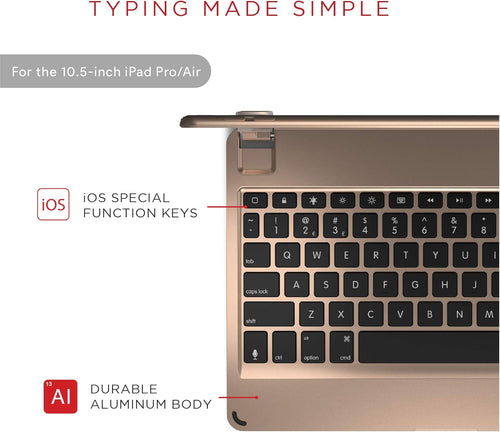 Brydge 10.5 Keyboard for iPad Pro 10.5-inch | Aluminum Bluetooth 4.2 Keyboard with Backlit Keys (Gold) Series II